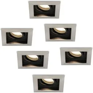 HOFTRONIC 6er Set Durham LED Einbaustrahler Eckig - 4W 345lm - 4000K neutralweiß - GU10 - Dimmbar Schwenkbar - IP20 für innen - Edelstahl