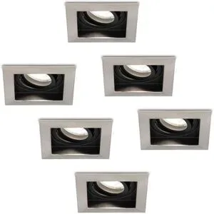 HOFTRONIC 6er Set Durham LED Einbaustrahler Eckig - 4W 345lm - 6500K tageslichtweiß - GU10 - Dimmbar schwenkbar - Für den Innenbereich - edelstahl