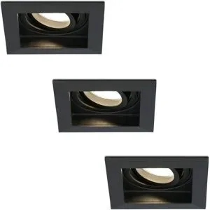 HOFTRONIC 3er Set Durham LED Einbaustrahler Eckig - 4W 345lm - 2700K warmweiß - GU10 - Dimmbar Schwenkbar - IP20 für innen - Schwarz