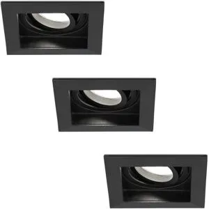 HOFTRONIC 3er Set Durham LED Einbaustrahler Eckig - 4W 345lm - 6500K tageslichtweiß - GU10 - Dimmbar Schwenkbar - IP20 für innen - Schwarz
