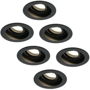 HOFTRONIC 6er Set Laredo LED Einbaustrahler- GU10 4 Watt 345 lumen - 2700K warmweiß - Dimmbar - Versenkt - Rund - Schwenkbar - IP20 für innen - Schwarz