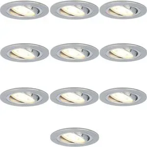 HOFTRONIC 10er Set Chandler LED Einbaustrahler - 5 Watt 400 lumen - GU10 - 2700K warmweiß - Dimmbar - Rund - Schwenkbar - Innenbereich - Edelstahl