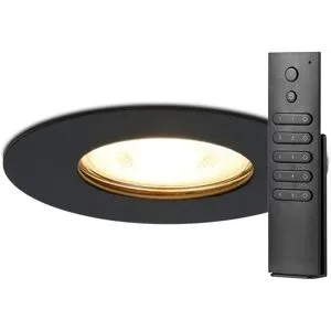 HOFTRONIC 18x Bari Einbaustrahler - Schwarz - Dimmbar - GU10 - 4 Watt 345 lumen - 2700K warmweiß - IP65 Wasserdicht - mit Dimmer und Fernbedienung - Bad und Wohnzimmer