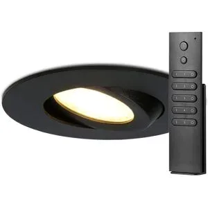 HOFTRONIC 12x Einbaustrahler Napels - Schwarz - Dimmbar - 360° schwenkbar - 39mm Einbautiefe - 8W 570 Lumen - 2700K warmweiß - IP65 wasserdicht - mit Dimmer und Fernbedienung