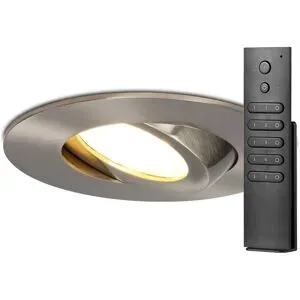 HOFTRONIC 14x Einbaustrahler Napels - Edelstahl - Dimmbar - 360° schwenkbar - 39mm Einbautiefe - 8W 570 Lumen - 2700K warmweiß- IP65 wasserdicht - mit Dimmer und Fernbedienung