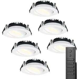 HOFTRONIC 6x LED Einbaustrahler Rome - Weiß - 6W 500 lumen - Schwenkbar - Dimmbar - 2700K warmweiß - IP44 Wasserdicht - Inklusive Fernbedienung - Geringe Einbautiefe