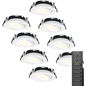 HOFTRONIC 8x Rome LED Einbaustrahler - Weiß - 6W 500lm - Schwenkbar - Dimmbar - 2700K - IP44 - Fernbedienung