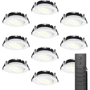 HOFTRONIC 10x LED Einbaustrahler Rome - Weiß - 6W 500 lumen - Schwenkbar - Dimmbar - 2700K warmweiß - IP44 Wasserdicht - Inklusive Fernbedienung - Geringe Einbautiefe
