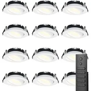 HOFTRONIC 12x LED Einbaustrahler Rome - Weiß - 6W 500 lumen - Schwenkbar - Dimmbar - 2700K warmweiß - IP44 Wasserdicht - Inklusive Fernbedienung - Geringe Einbautiefe