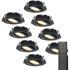 HOFTRONIC 8x LED Einbaustrahler Rome - Schwarz - 6W 500 lumen - Schwenkbar - Dimmbar - 2700K warmweiß - IP44 Wasserdicht - Inklusive Fernbedienung - Geringe Einbautiefe
