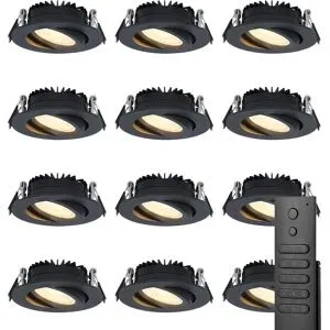 HOFTRONIC 12x LED Einbaustrahler Rome - Schwarz - 6W 500 lumen - Schwenkbar - Dimmbar - 2700K warmweiß - IP44 Wasserdicht - Inklusive Fernbedienung - Geringe Einbautiefe