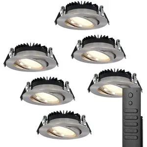 HOFTRONIC 6x LED Einbaustrahler Rome - Edelstahl - 6W 500 lumen - Schwenkbar - Dimmbar - 2700K warmweiß - IP44 Wasserdicht - Inklusive Fernbedienung - Geringe Einbautiefe