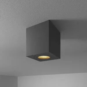 HOFTRONIC Gibbon LED Aufbaustrahler - Eckig - 4 Watt 345 Lumen - 2700 K warmweiß - GU10-Fassung - IP65 Aufbaustrahler für Badezimmer - Innen und Außen - Schwarz