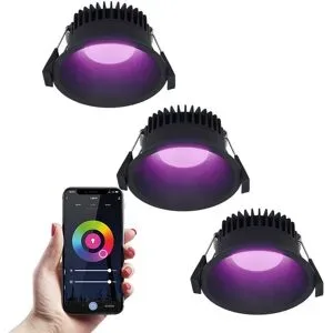 HOFTRONIC SMART 3er Set Finn Smart Einbaustrahler - IP44 wasserdicht - 10W 630lm - Wifi + Bluetooth - RGBWW - Google Home, Amazon Alexa und Siri - Schwarz - Für innen, außen und bad