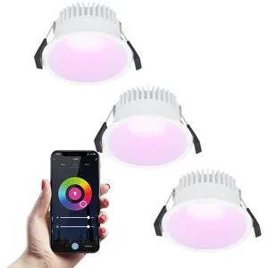 HOFTRONIC SMART 3er Set Finn Smart Einbaustrahler - IP44 wasserdicht - 10W 630lm - Wifi + Bluetooth - RGBWW - Google Home, Amazon Alexa und Siri - Weiß - Für innen, außen und bad