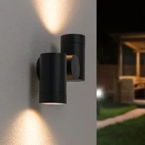 HOFTRONIC Silva - LED Wandleuchte - IP65 Wasserdicht - 8 watt 690 lumen - GU10 Fassung - 2700K warmweiß - Dimmbar - Schwenkbar - Für Innen- und Außenbereich - Up & Down Light - Schwarz