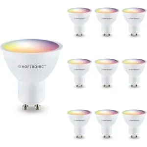 HOFTRONIC SMART 10er Set Smart Lampe - GU10 Spot - 120° - 5,5W 400lm - RGBWW - Wifi & Bluetooth - App Steuerung - Google Home, Amazon Alexa und Siri - Smart Lamps - LED Reflektor
