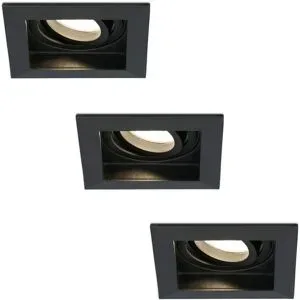 HOFTRONIC 3er Set Fresno LED Einbaustrahler Eckig - GU10 4W 345lm - 2700K warmweiß - Dimmbar - Schwenkbar - Versenkt - IP20 Innen - Schwarz - Blendfrei