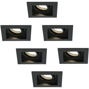 HOFTRONIC 6er Set Fresno LED Einbaustrahler Eckig - GU10 4W 345lm - 2700K warmweiß - Dimmbar - Schwenkbar - Versenkt - IP20 Innen - Schwarz - Blendfrei