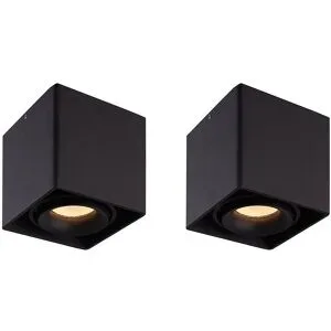 HOFTRONIC 2er Set Esto LED Deckenspot - Eckig - Dimmbar - Schwenkbar - 4W 345lm - 2700K warmweiß - GU10 Fassung- Aufbaustrahler - Innen - Austauschbarer Abdeckring - Schwarz