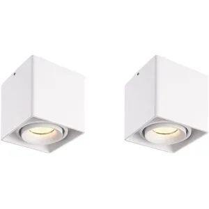 HOFTRONIC 2er Set Esto LED Deckenspot - Eckig - Dimmbar - Schwenkbar - 4W 345lm - 2700K warmweiß - GU10 Fassung - Aufbaustrahler - Innen - Austauschbarer Abdeckring - Weiß