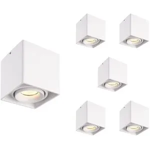 HOFTRONIC 6er Set Esto LED Deckenspot - Eckig - Dimmbar - Schwenkbar - 4W 345lm - 2700K warmweiß - GU10 Fassung - Aufbaustrahler - Innen - Austauschbarer Abdeckring - Weiß