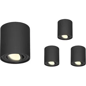 HOFTRONIC 4er Set Ray LED Deckenspot - Rund - Dimmbar - Schwenkbar - 4 Watt 345lm - 2700K warmweiß - GU10 Fassung - Aufbaustrahler - IP20 Innen - Austauschbarer Abdeckring - Schwarz