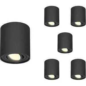 HOFTRONIC 6er Set Ray LED Deckenspot - Rund - Dimmbar - Schwenkbar - 4 Watt 345lm - 2700K warmweiß - GU10 Fassung - Aufbaustrahler - IP20 Innen - Austauschbarer Abdeckring - Schwarz