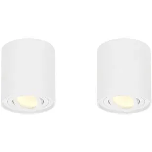 HOFTRONIC 2er Set Ray LED Deckenspot - Rund - Dimmbar - Schwenkbar - 4 Watt 345lm - 2700K warmweiß - GU10 Fassung - Aufbaustrahler - IP20 Innen - Austauschbarer Abdeckring - Weiß