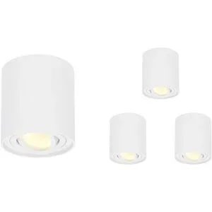 HOFTRONIC 4er Set Ray LED Deckenspot - Rund - Dimmbar - Schwenkbar - 4 Watt 345lm - 2700K warmweiß - GU10 Fassung - Aufbaustrahler - IP20 Innen - Austauschbarer Abdeckring - Weiß