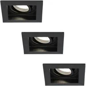 HOFTRONIC 3er Set Fresno LED Einbaustrahler Eckig - 4W 345lm - 4000K neutralweiß - Dimmbar - Schwenkbar - Versenkt - IP20 Innen - Schwarz - Blendfrei