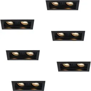 HOFTRONIC 6er Set Durham LED Doppeleinbaustrahler quadratisch - 8W 690lm - 2700K warmweiß - GU10 - Dimmbar schwenkbar - Innen - Schwarz
