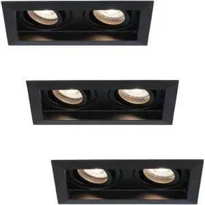 HOFTRONIC 3er Set Durham LED Doppel-Einbaustrahler quadratisch - 8W 690lm - 4000K neutralweiß - GU10 - Dimmbar schwenkbar - Innen - Schwarz