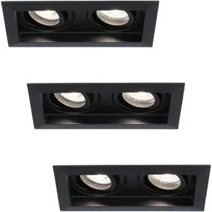 HOFTRONIC 3er Set Durham LED Doppeleinbaustrahler quadratisch - 8W 690lm - 6500K tageslichtweiß - GU10 - Dimmbar schwenkbar - Für Innen - Schwarz
