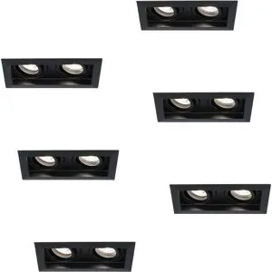 HOFTRONIC 6er Set Durham LED Doppeleinbaustrahler quadratisch - 8W 690lm - 6500K tageslichtweiß - GU10 - Dimmbar schwenkbar - Für innen - Schwarz
