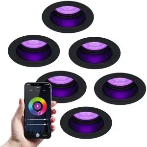 HOFTRONIC SMART 6er Set Mari - Smart LED Einbaustrahler - IP65 wasserdicht - 5,5 Watt 345 Lumen - Wifi + Bluetooth - RGBWW - GU10 - Google Home, Amazon Alexa und Siri - Für Innen, Außen und Badezimmer - Schwarz