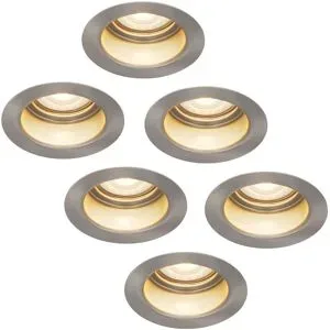 HOFTRONIC 6er Set Mari LED Einbaustrahler - 4W 345lm - 2700K warmweiß - GU10 - Dimmbar - Rund - IP65 Wasserdicht - Edelstahl - Blendfrei