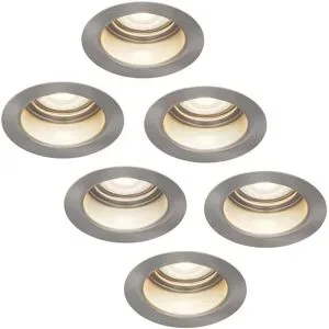 HOFTRONIC 6er Set Mari LED Einbaustrahler - 4W 345lm - 4000K neutralweiß - GU10 - Dimmbar - Rund - IP64 Wasserdicht - Edelstahl - Blendfrei