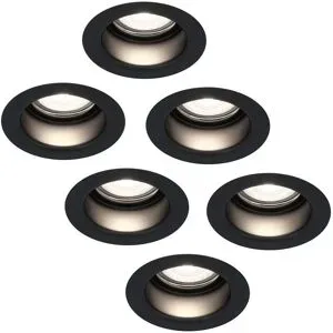 HOFTRONIC 6er Set Mari - LED Einbaustrahler Flach 58mm - 3,8 Watt 270 Lumen - 6000K tageslichtweiß - GU10 LED Modul - Blendfrei - Dimmbar - Rund - IP65 wasserdicht - Schwarz - LED Coin