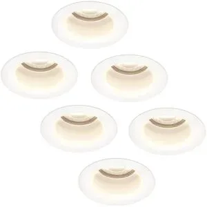 HOFTRONIC 6er Set Mari - LED Einbaustrahler Flach - 6 Watt 570 Lumen - 4000K neutralweiß - GU10 LED Modul - Blendfrei - Dimmbar - Rund - IP65 wasserdicht - Weiß - LED Coin