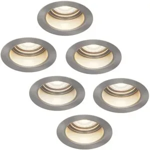 HOFTRONIC 6er Set Mari - LED Einbaustrahler Flach - 6 Watt 570 Lumen - 4000K neutralweiß - GU10 LED Modul - Blendfrei - Dimmbar - Rund - IP65 wasserdicht - Edelstahl - LED Coin