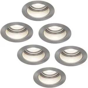 HOFTRONIC 6er Set Mari - LED Einbaustrahler Flach 58mm - 3,8 Watt 270 Lumen - 6000K tageslichtweiß - GU10 LED Modul - Blendfrei - Dimmbar - Rund - IP65 wasserdicht - Edelstahl - LED Coin