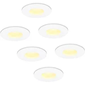 HOFTRONIC Set von 6 Barcelona - LED Einbaustrahler flach Einbautiefe 60mm - IP44 wasserdicht - 6 Watt 570 Lumen - 2700K warmweiß - GU10 LED Modul - Dimmbar - Rund - Für Bad, Innen- und Außenbereich - Weiß - LED Coin
