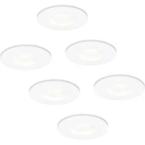 HOFTRONIC 6er Set Barcelona - LED Einbaustrahler flach Einbautiefe 60mm - IP44 wasserdicht - 3,8 Watt 270 Lumen - 6000K tageslichtweiß - GU10 LED Modul - Dimmbar - Rund - Für Bad, Innen- und Außenbereich - Weiß - LED Coin