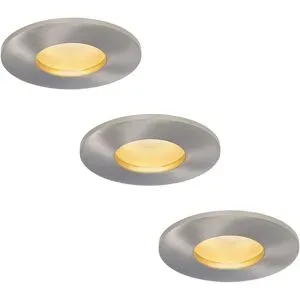 HOFTRONIC 3er Set Vegas - LED Einbaustrahler flach Einbautiefe 60mm - IP44 wasserdicht - 6 Watt 570 Lumen - 2700K warmweiß - GU10 LED Modul - Dimmbar - Rund - Für Bad, Innen- und Außenbereich - Edelstahl - LED Coin