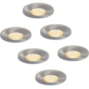 HOFTRONIC 6er Set Vegas - LED Einbaustrahler flach Einbautiefe 60mm - IP44 wasserdicht - 6 Watt 570 Lumen - 4000K neutralweiß - GU10 LED Modul - Dimmbar - Rund - Für Bad, Innen- und Außenbereich - Edelstahl - LED Coin