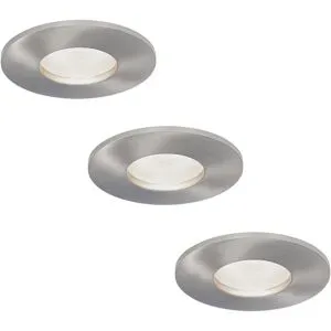 HOFTRONIC 3er Set Vegas - LED Einbaustrahler flach Einbautiefe 60mm - IP44 wasserdicht - 3,8 Watt 270 Lumen - 6000K tageslichtweiß - GU10 LED Modul - Dimmbar - Rund - Für Bad, Innen- und Außenbereich - Edelstahl - LED Coin