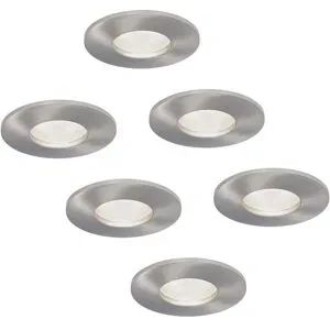 HOFTRONIC 6er Set Vegas - LED Einbaustrahler flach Einbautiefe 60mm - IP44 wasserdicht - 3,8 Watt 270 Lumen - 6000K tageslichtweiß - GU10 LED Modul - Dimmbar - Rund - Für Bad, Innen- und Außenbereich - Edelstahl - LED Coin
