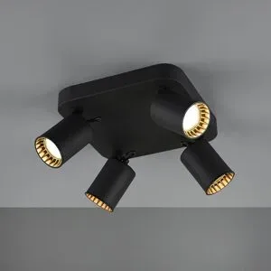 HOFTRONIC Pago LED Deckenstrahler - 4-Flammig - Drehbar und dimmbar - GU10 Fassung - Schwenkbar - Deckenleuchte - Deckenspot - Innen - Schwarz