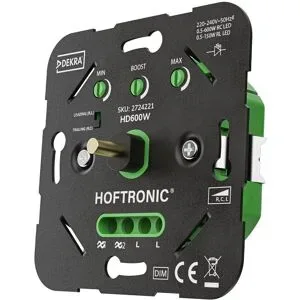HOFTRONIC LED-Dimmer HD600W - 0,5-600 Watt - Geeignet für Phasenabschnitt (trailing edge) & Phasenanschnitt (leading edge) - 2-Draht-Dimmer - Einbaudimmer - Universal